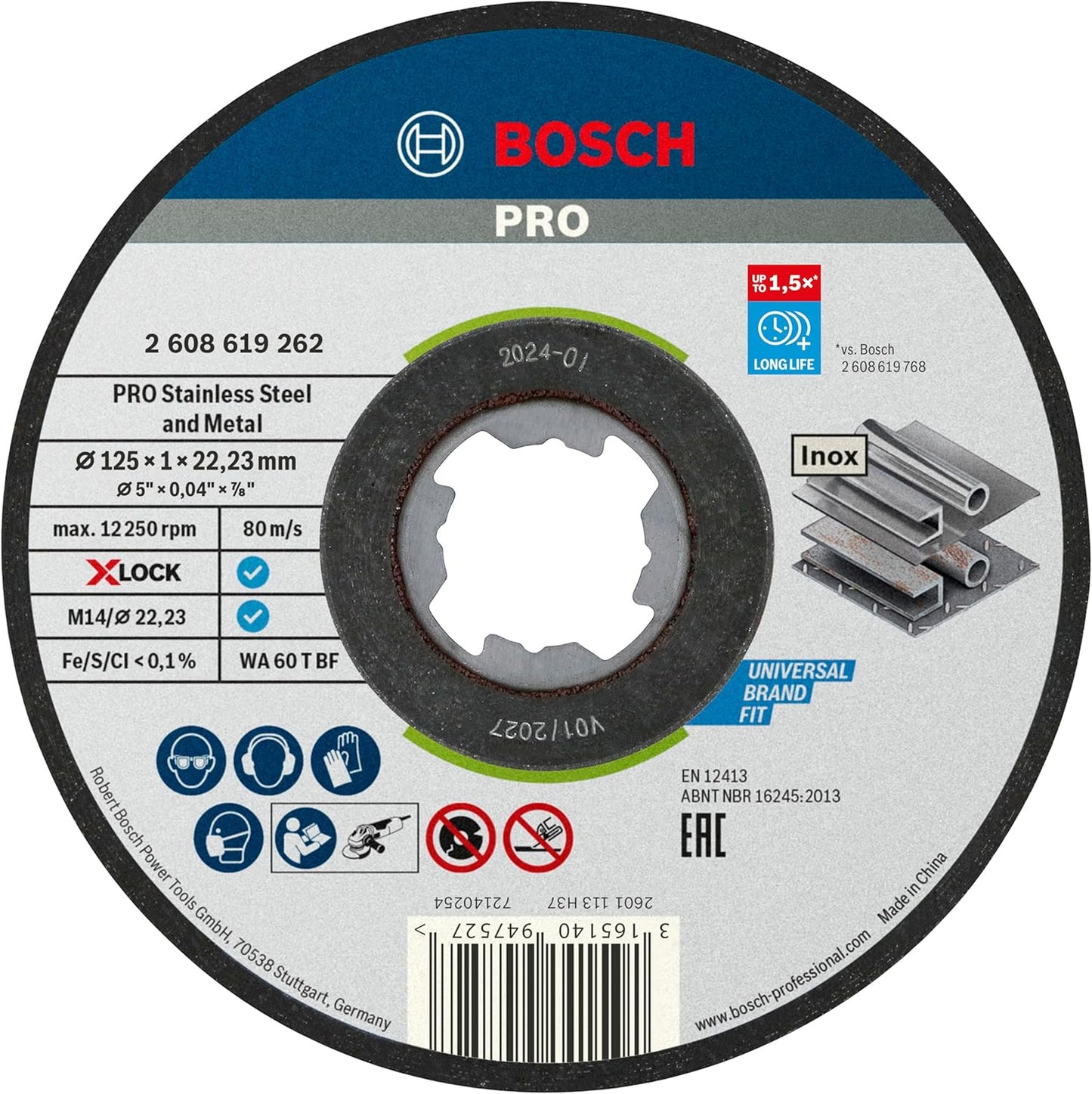 Bosch 125mm Straight Cutting Discs x10 - INOX, X-Lock Compatible