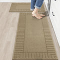 Anti-Slip Kitchen Rugs and Mats Set of 2 - Machine Washable, Taupe