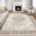 10x12 Area Rug Living Room - Washable Boho Neutral Vintage Soft Rug