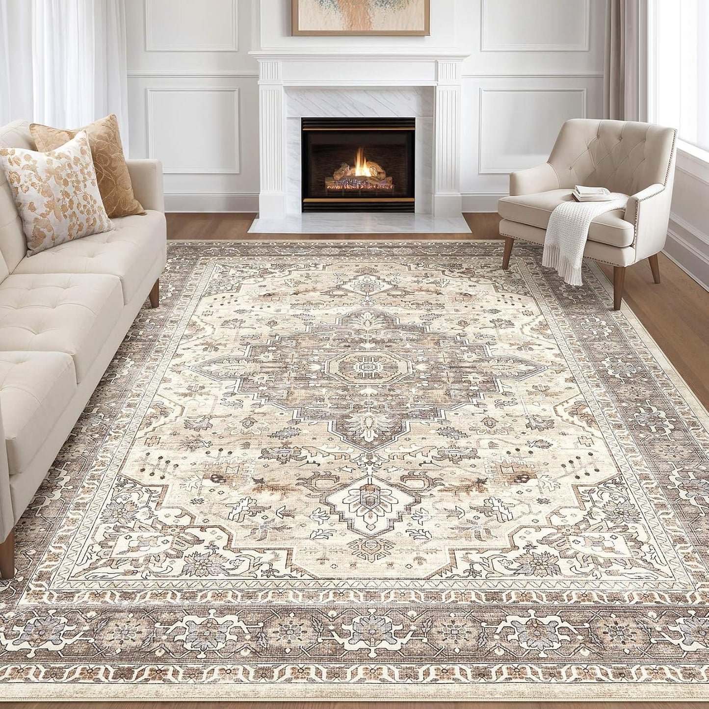 10x12 Area Rug Living Room: Washable Boho Vintage Soft Carpet