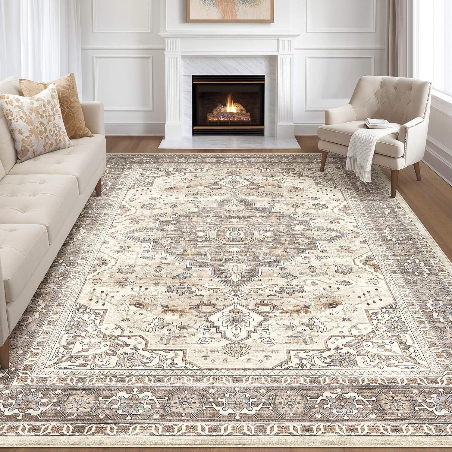 10x12 Area Rug Living Room: Washable Boho Vintage Soft Carpet