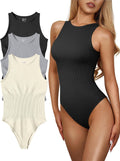 Women's Ribbed Halter Neck Bodysuit - Sculpting Sleeveless One Piece