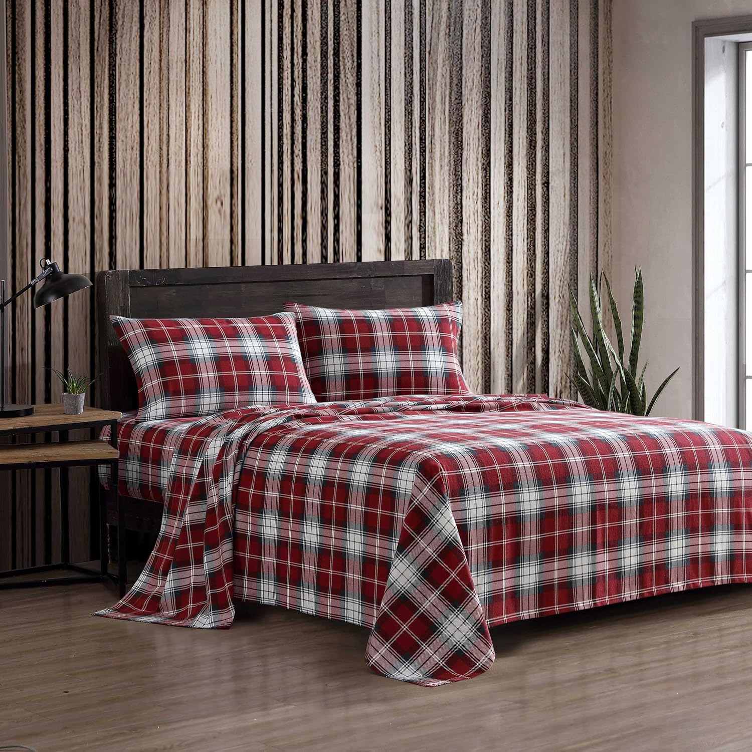 Eddie Bauer Twin Bed Sheets Set in Heartland Plaid Red Design