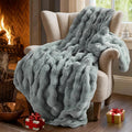 Faux Fur Throw Blanket with Bubble Texture - Reversible Cozy Grey