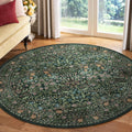 Green Round Rugs 6ft - Soft Washable Boho Floral Circle Rug