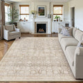 8x10 Beige Washable Neutral Area Rug - Low Pile Vintage Floral
