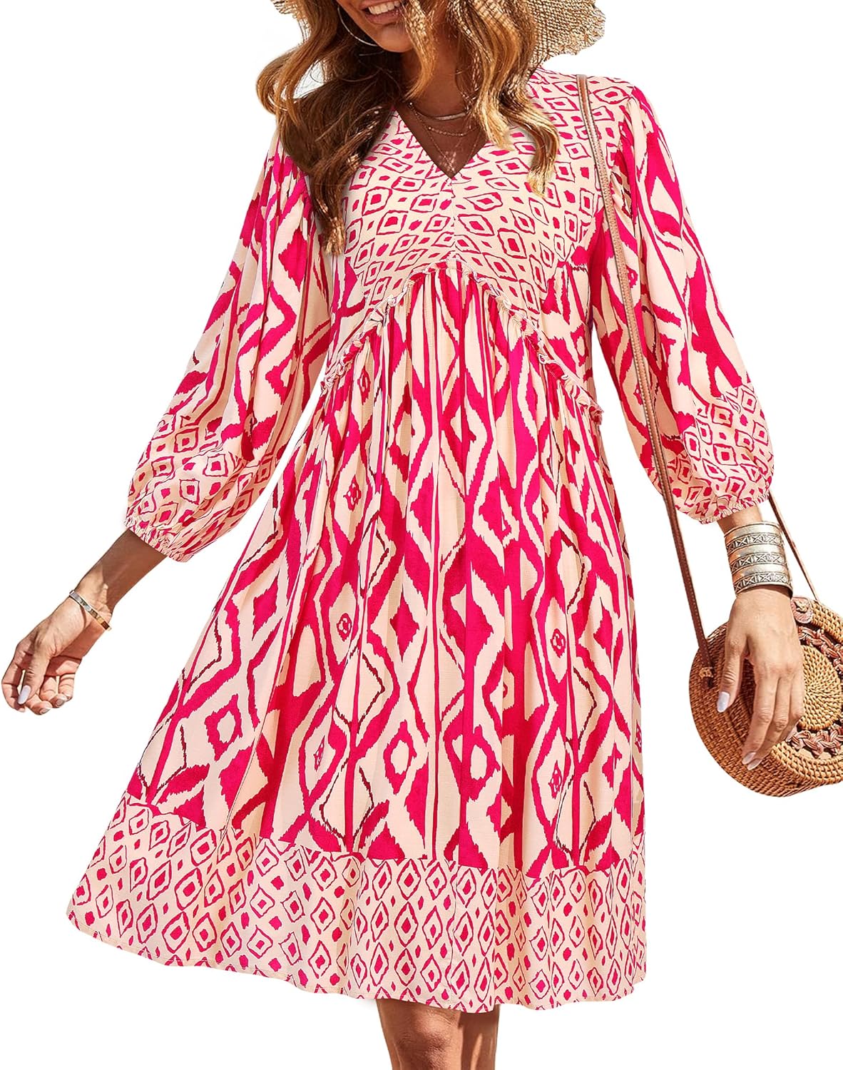 BTFBM Women Casual Spring Summer Dresses V Neck Ruffle Floral