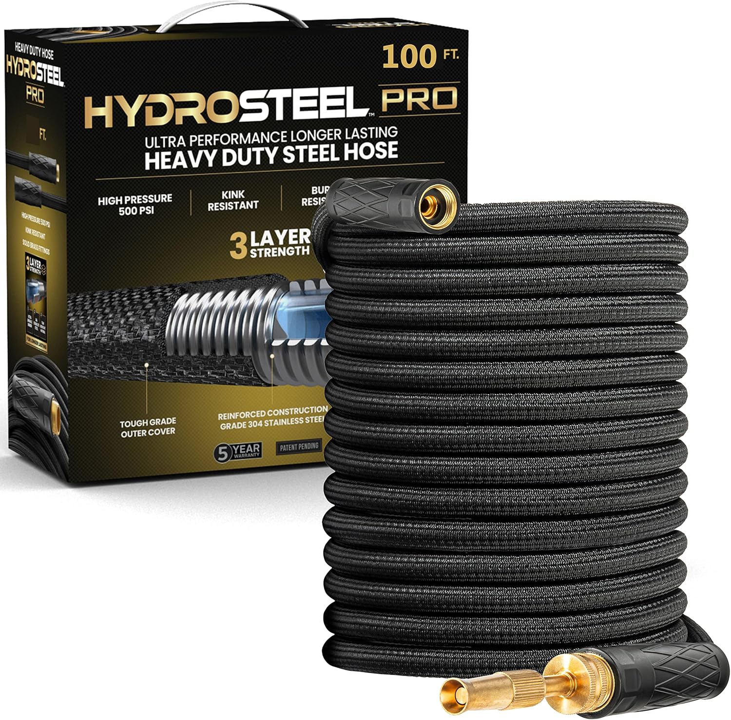 Hydrosteel Pro 100 Ft Metal Garden Hose - Indestructible Design
