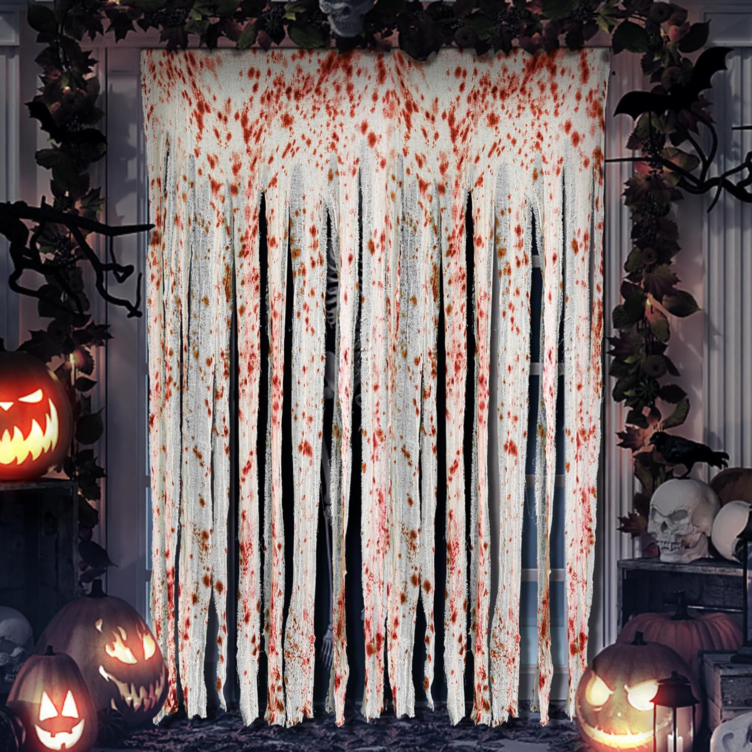 Spooky Bloody Handprints Halloween Door Curtain Set