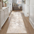 3x7 Washable Runner Rug Beige Grey Abstract - Non Slip Low Pile