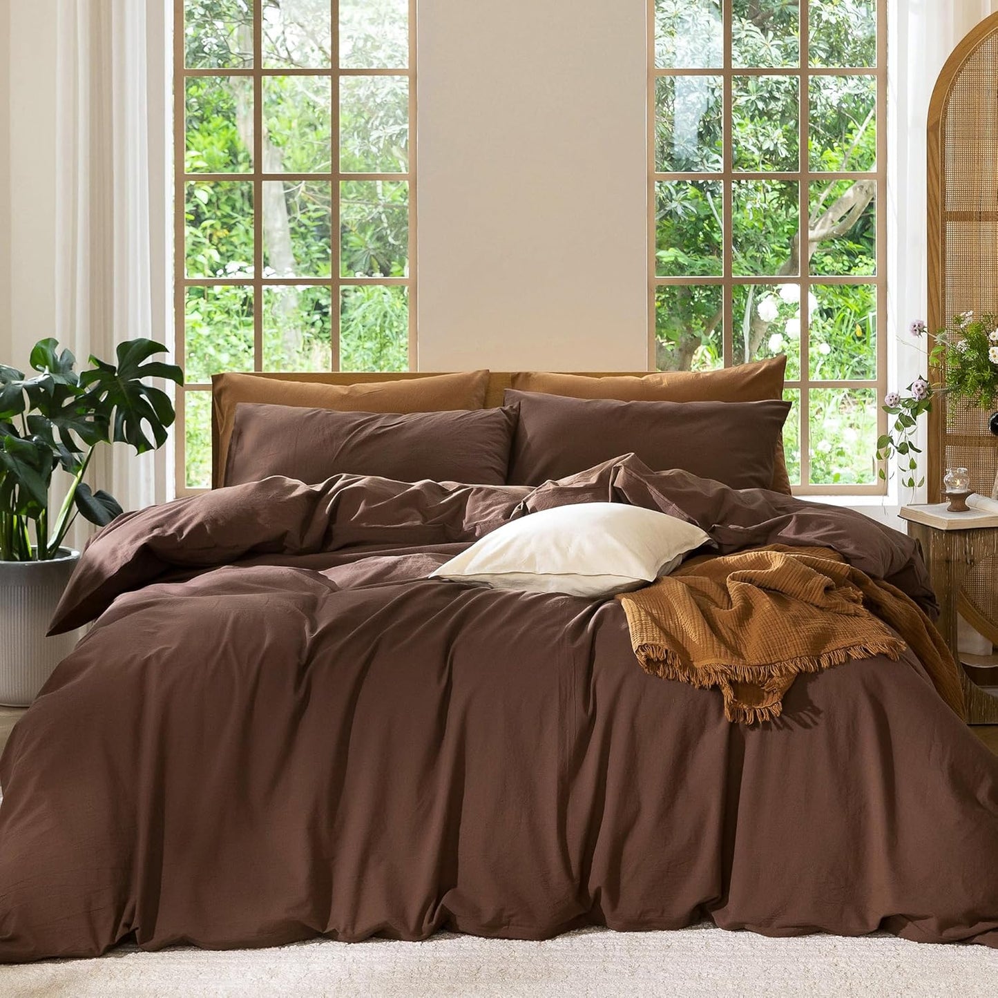 MooMee Bedding Duvet Cover Set in Cocoa Brown for Comfort