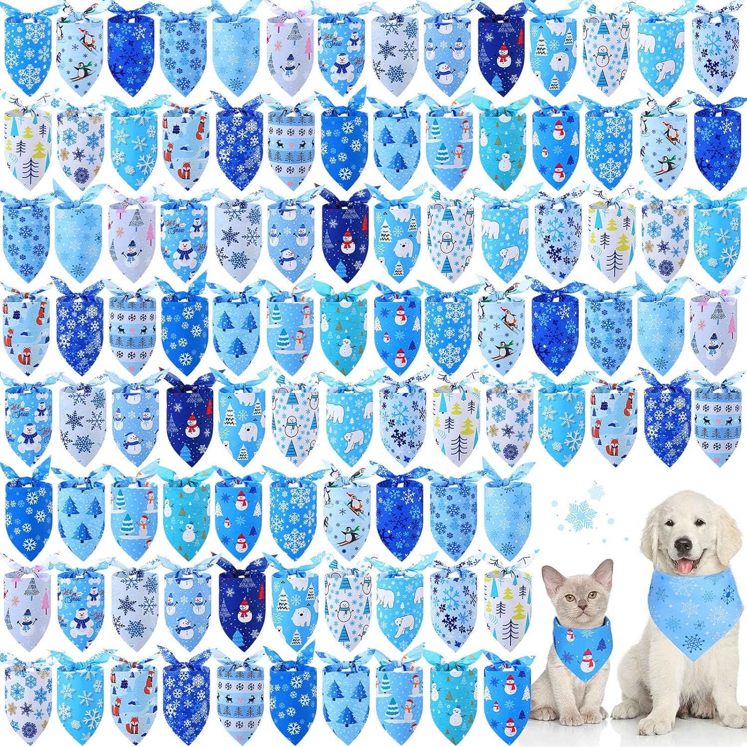 100 Pieces Winter Dog Bandanas for Pets with Snowflake Design
