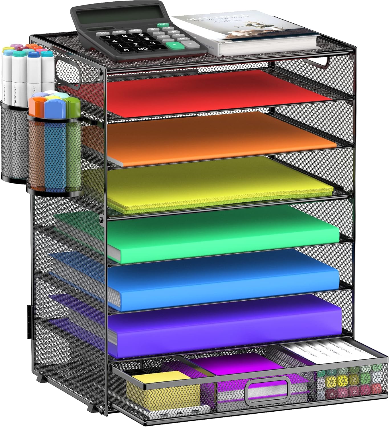 8 Tier Paper Letter Tray Organizer with Drawer & Pen Holders
