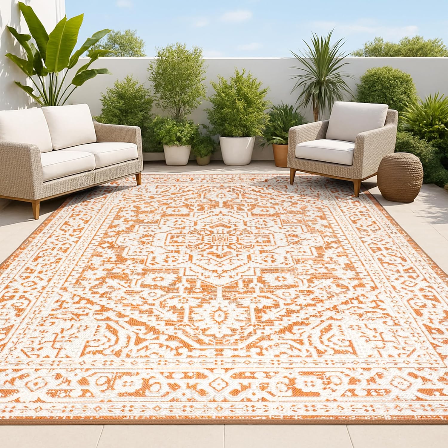 JONATHAN Y Medallion Weave Area Rug for Indoor Outdoor Use