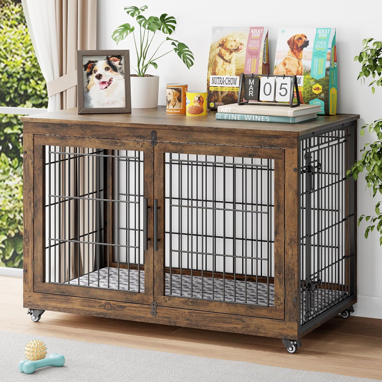 Stylish Dog Crate Furniture with Cushion for Large Dogs
