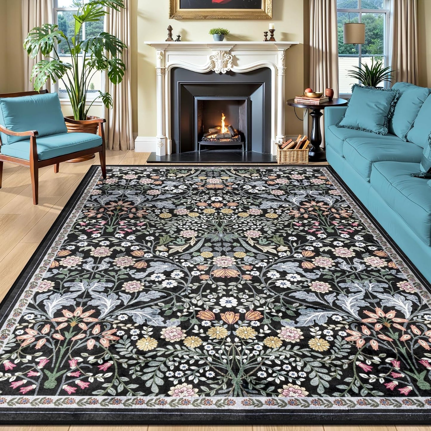 Floral Washable Area Rugs 9x12 for Living Room and More