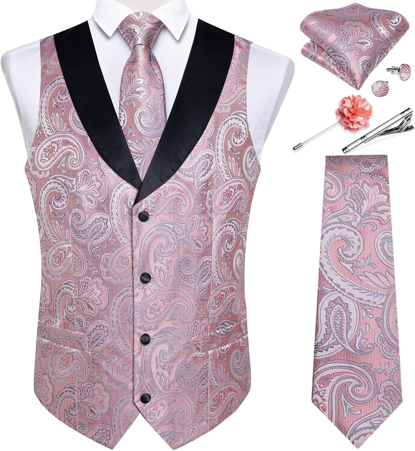 DiBanGu Mens Paisley Suit Vest Set for Weddings and Parties