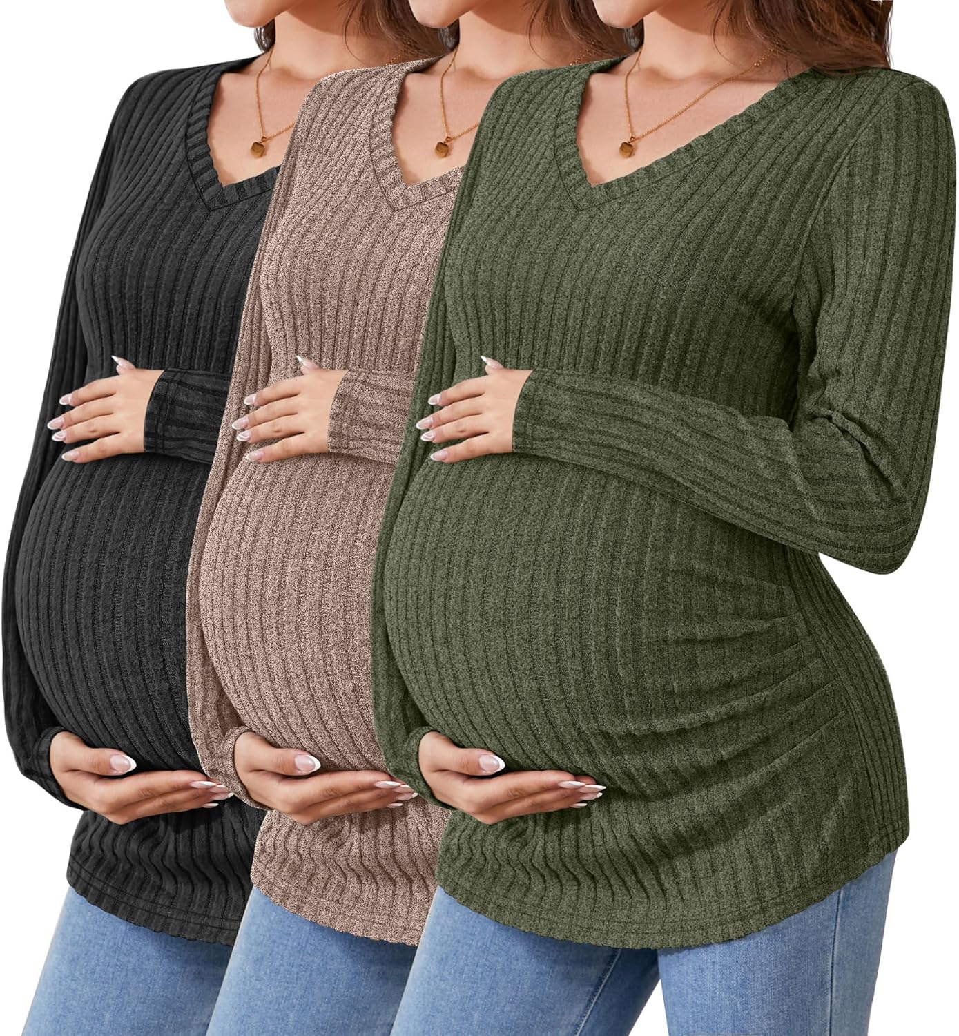 Ribbed Long Sleeve Maternity Shirts for Comfortable Pregnancy Wear