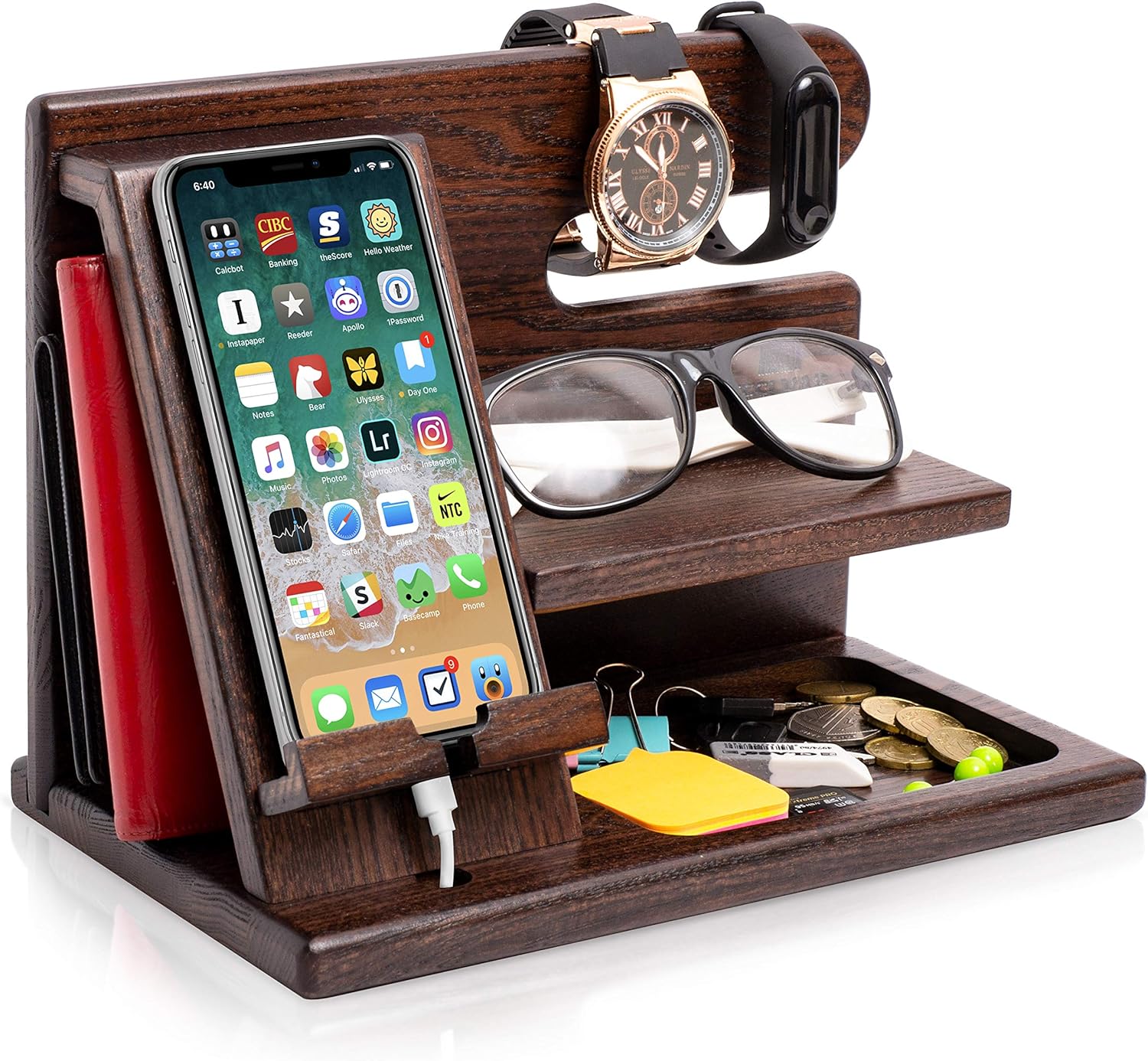 TESLYAR Wood Phone Docking Station - Stylish Organizer for Men