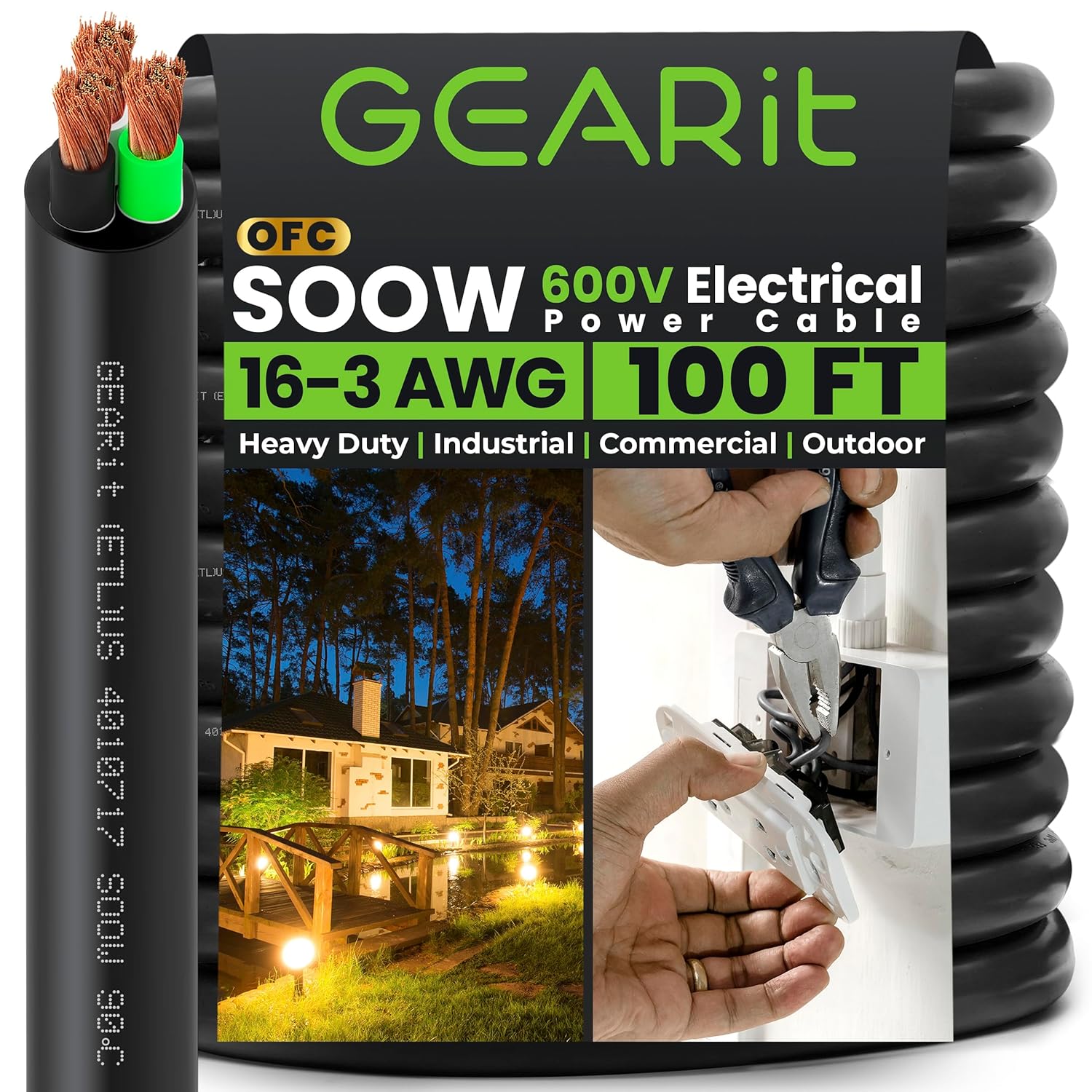 GEARit 16 AWG Portable Power Cable for Heavy-Duty Use