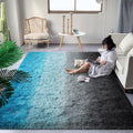 Luxury Fluffy Kids Rug 5x8 Shaggy Black and Blue - Plush Non-Slip