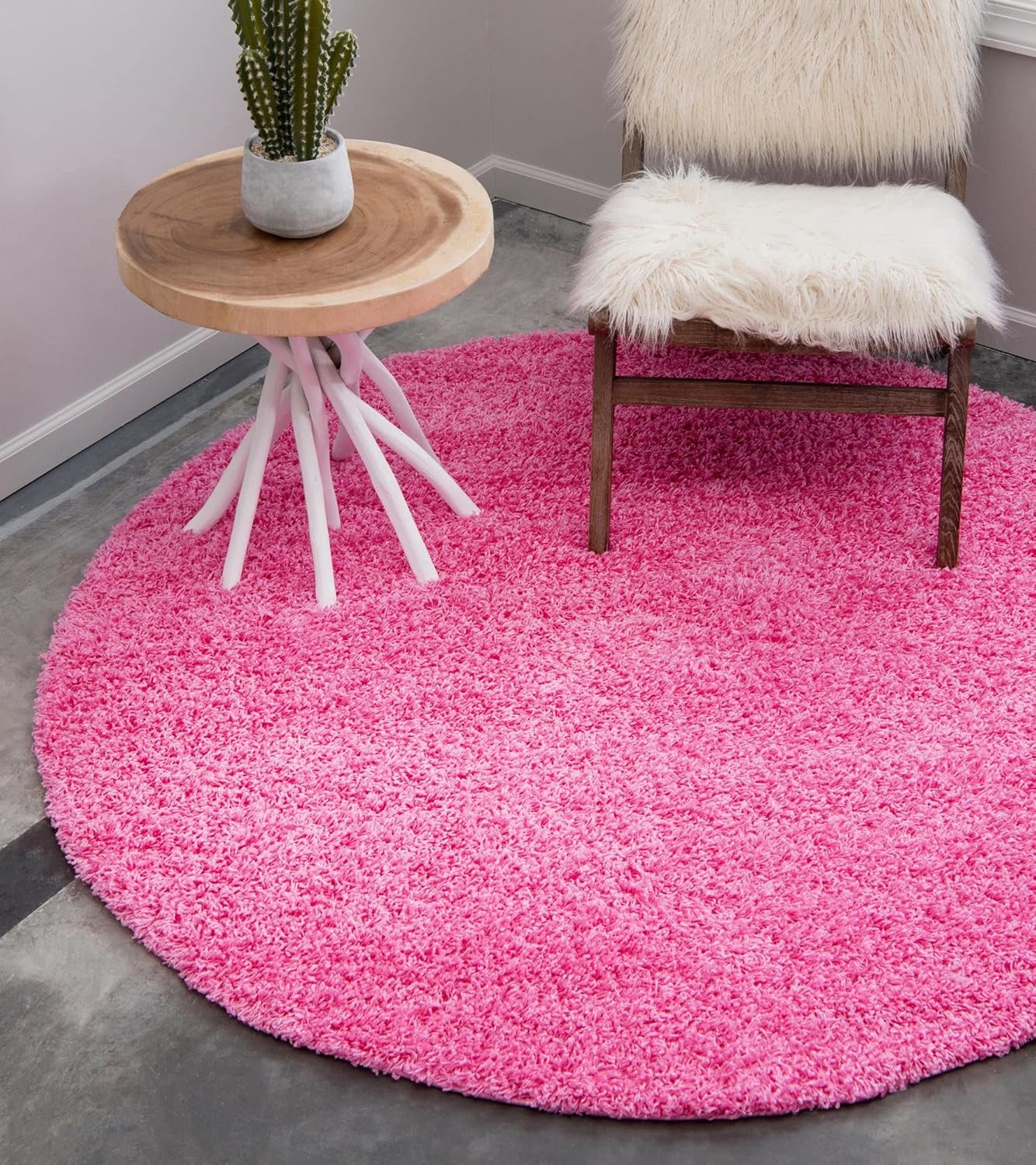 Unique Loom Solid Shag Collection Area Rug in Taffy Pink