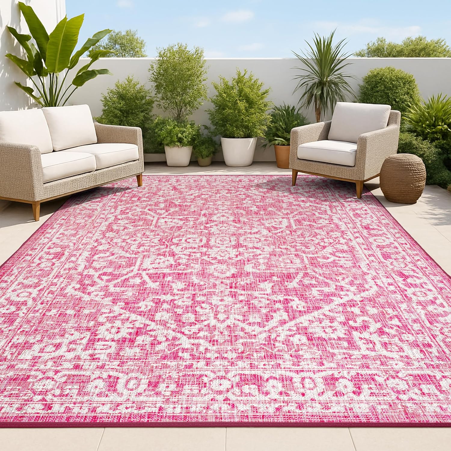 Boho Medallion Indoor Outdoor Area Rug 9X12 for High Traffic