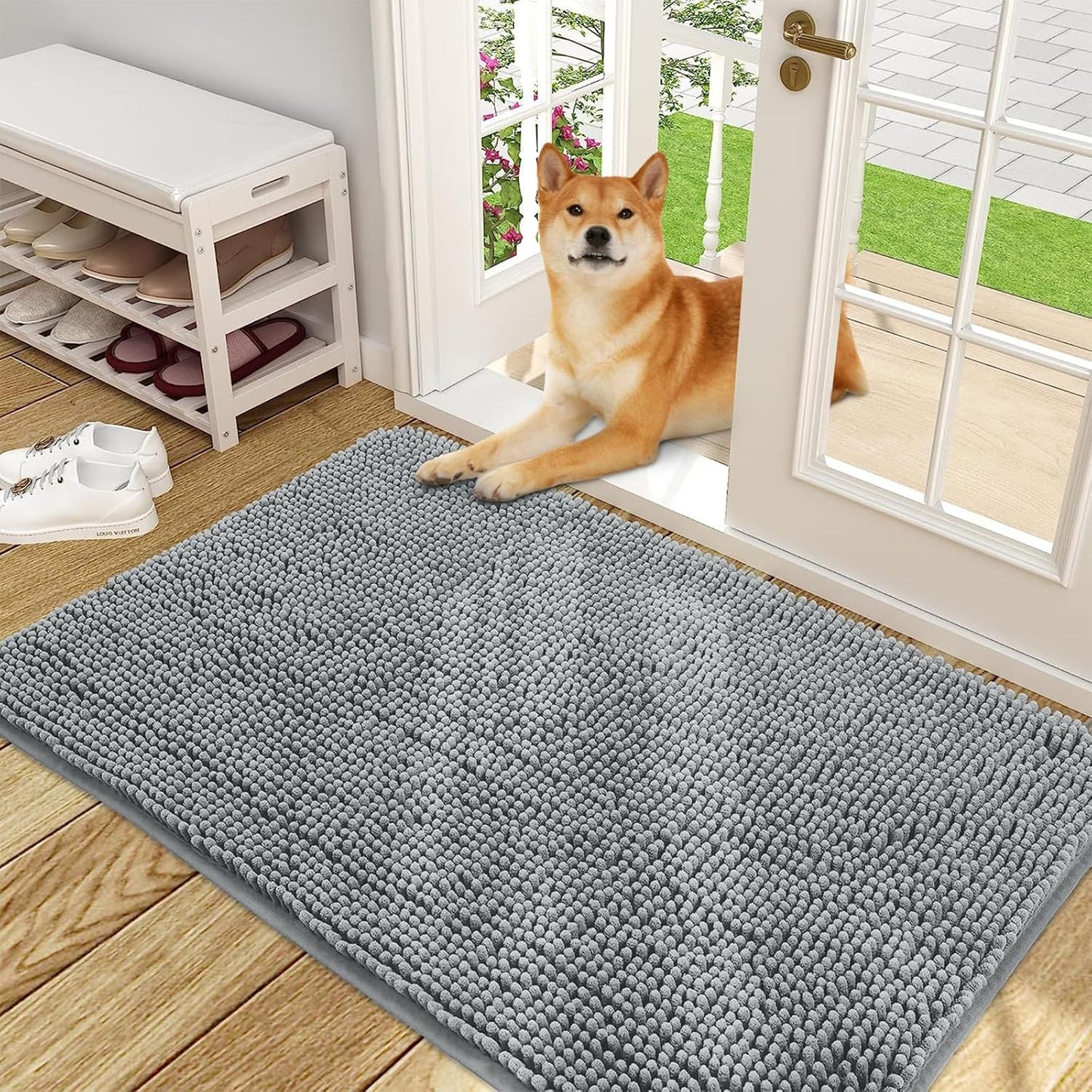 OLANLY Dog Door Mat for Muddy Paws - Absorbent Chenille Mat