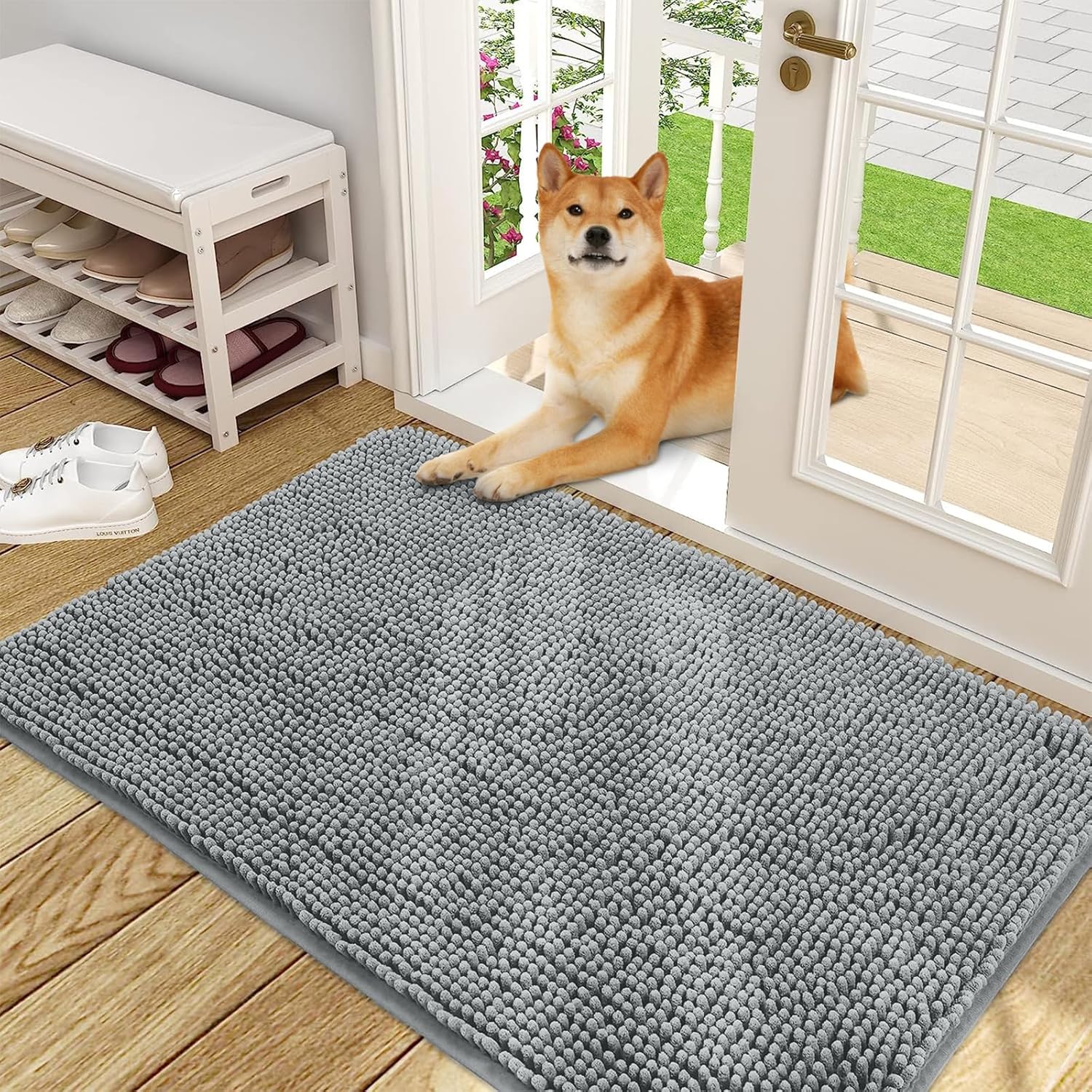 OLANLY Dog Door Mat for Muddy Paws - Absorbent Chenille Mat