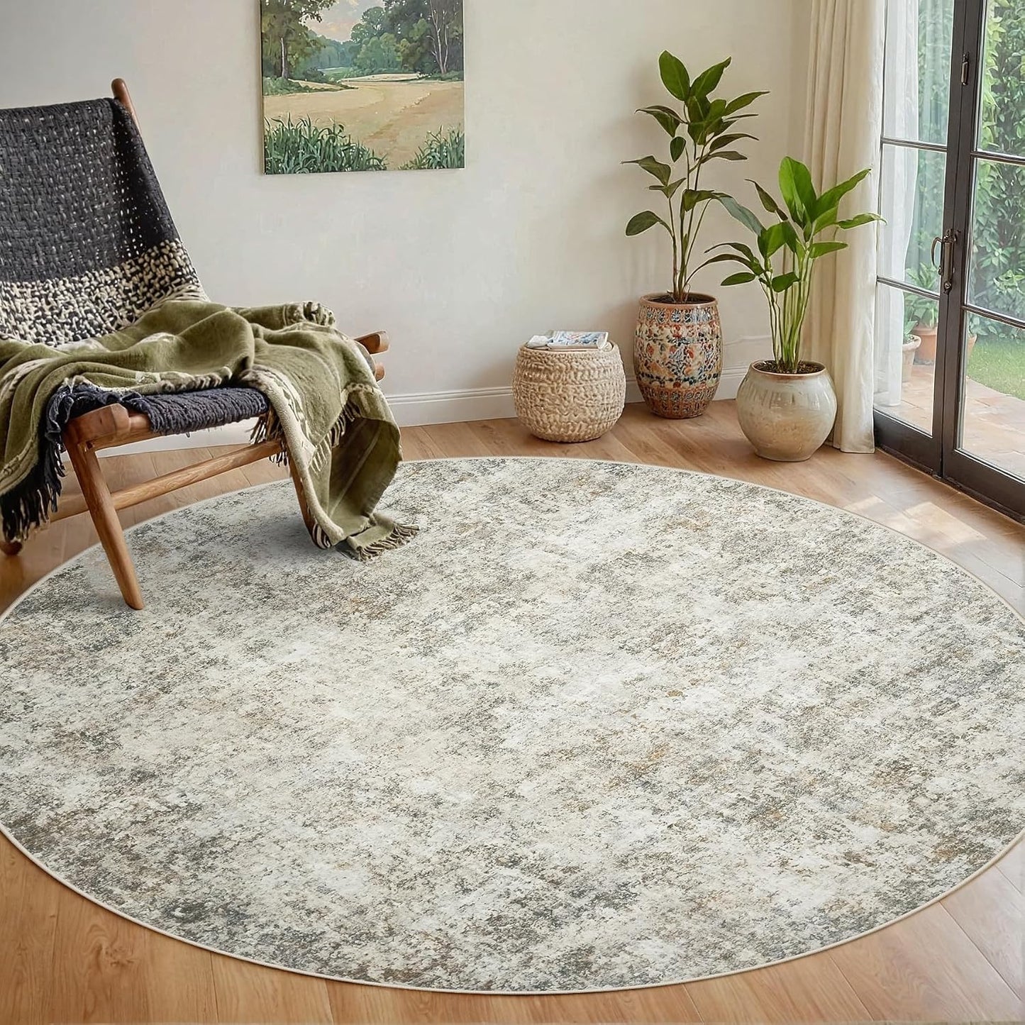 Round Rug 5ft Circle Rug Washable for Entryway Kitchen Bedroom