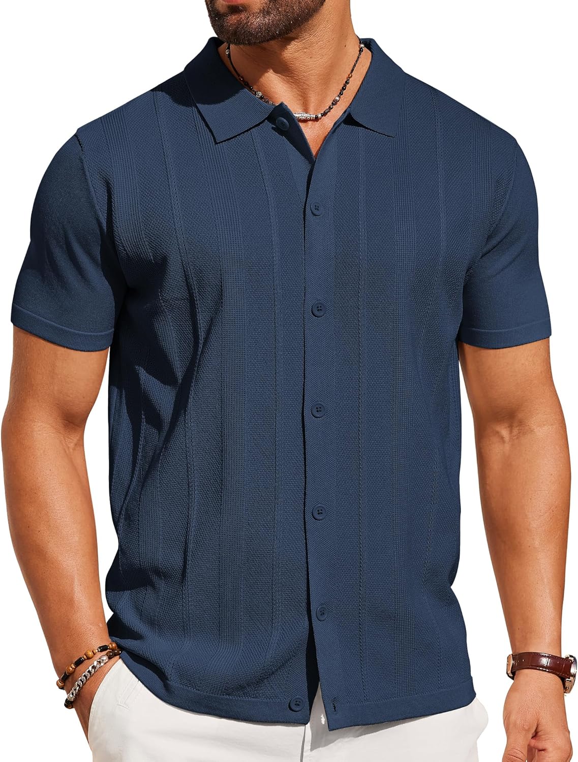 COOFANDY Mens Knit Shirt Short Sleeve Casual Vintage Polo Style