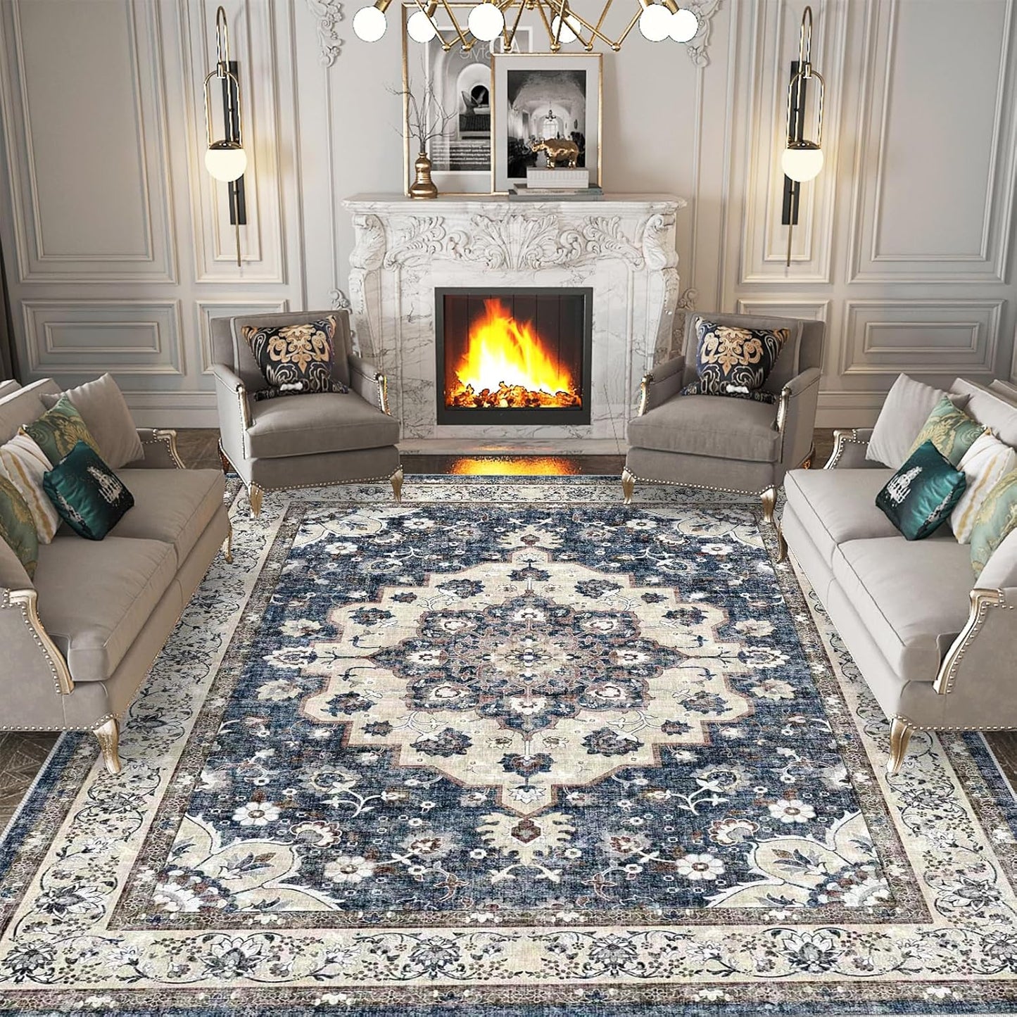 Washable Living Room Area Rug - 9 x 12 Soft Stain Resistant