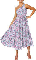 One Shoulder Smocked Ruffle Tiered Beach Maxi Dress - Boho Summer