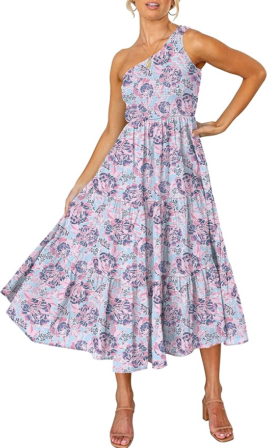 ANRABESS Women's 2023 Summer Bohemian One Shoulder Dress