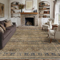 Washable Area Rug 9x12 Brown Vintage Distressed - Low Pile Retro