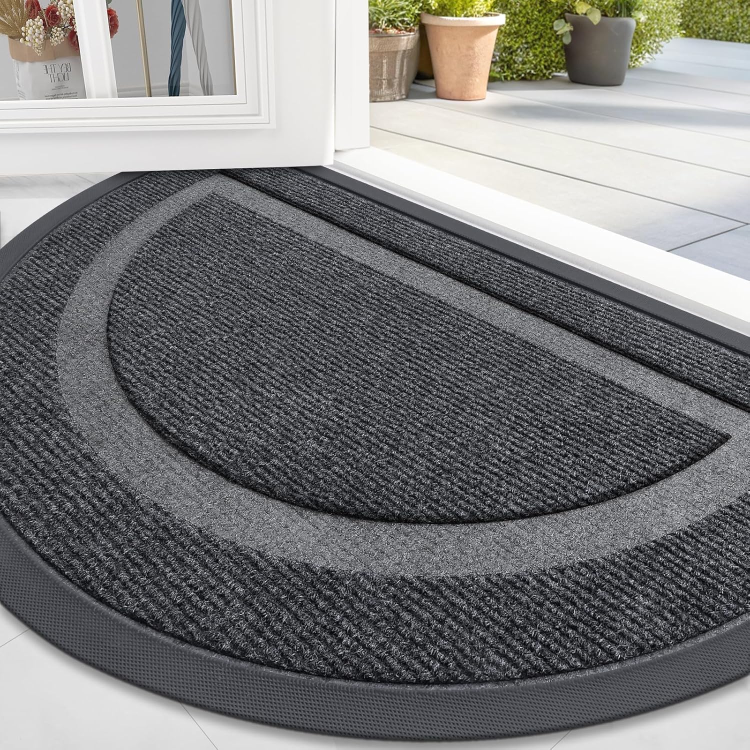 OLANLY Half Circle Door Mat for Indoor Outdoor Use, 58x23 in
