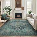 GENIMO 10x14 Area Rug Dark Green - Machine Washable Vintage Style