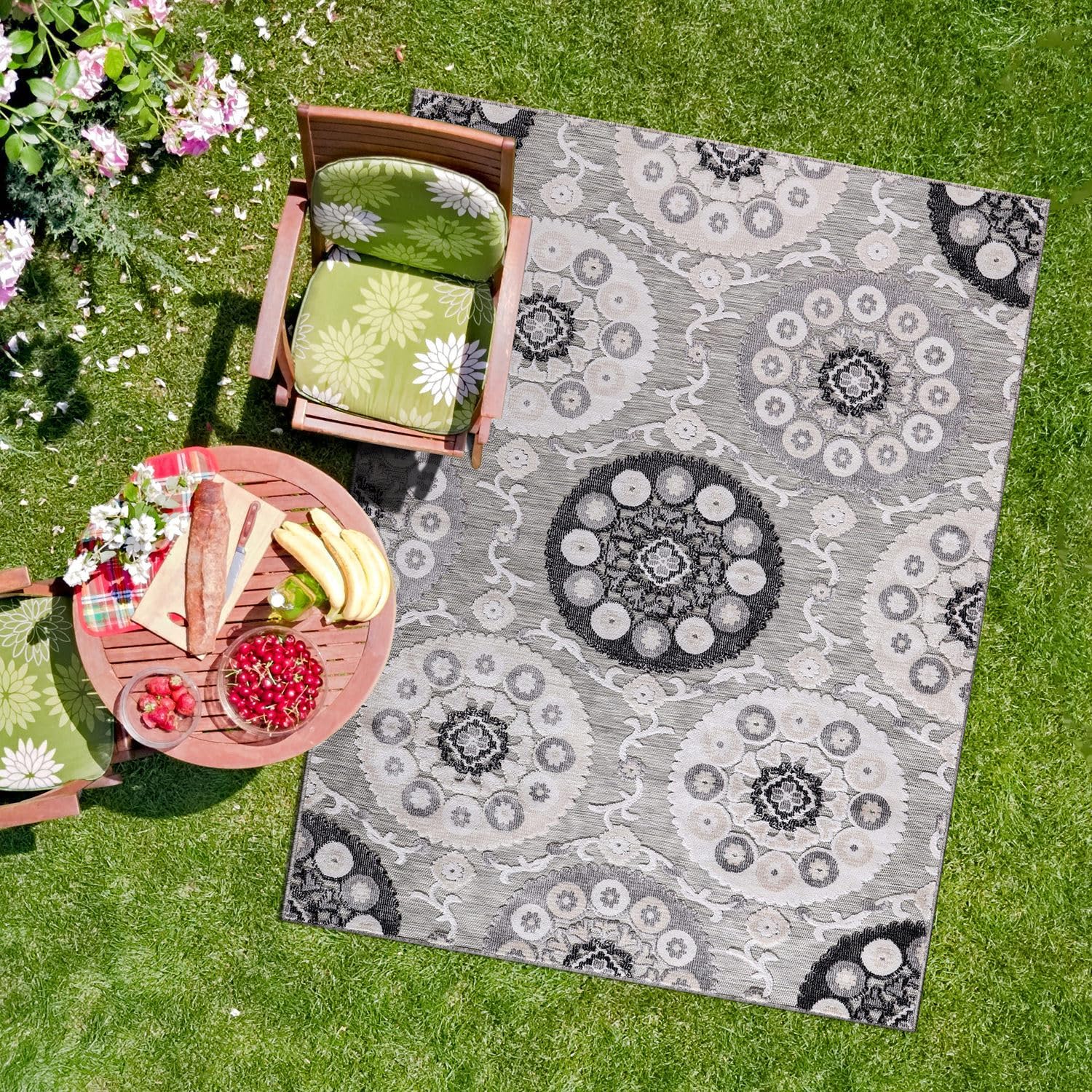 CAMILSON Indoor Outdoor Rug 8x10 Bohemian Medallion Floral Design