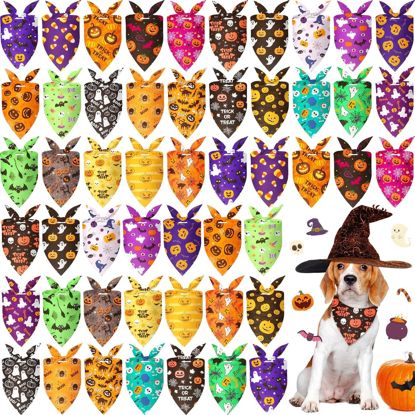 50 Pcs Halloween Dog Bandanas for Festive Pet Costumes