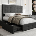 Upholstered Queen Platform Bed Frame with 4 Storage Drawers - Dark