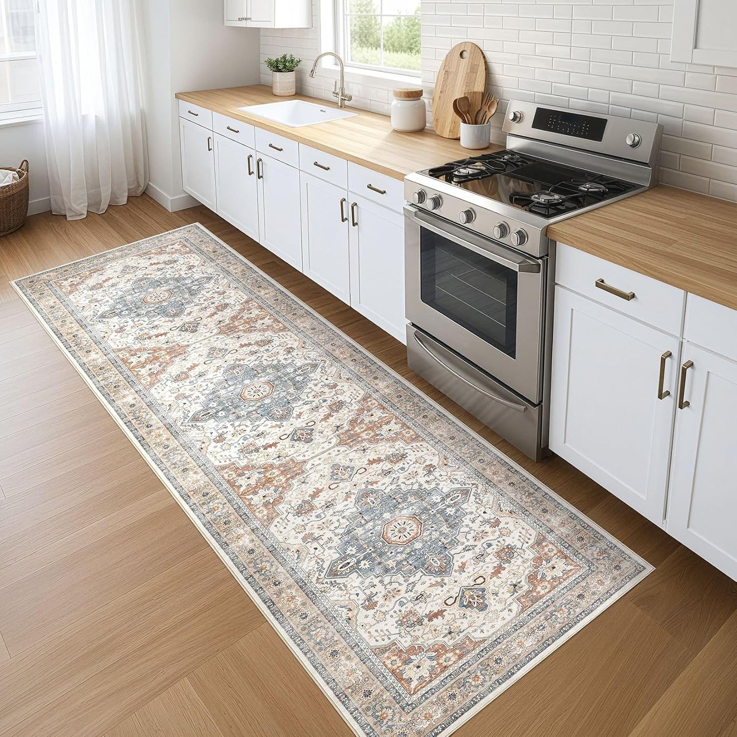 Runner Rug Kitchen Washable Rugs: Non-Slip Boho Vintage Style