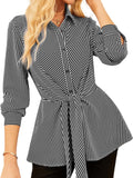 GRACE KARIN Peplum Tie Front Striped Button Down Shirt - Flattering It