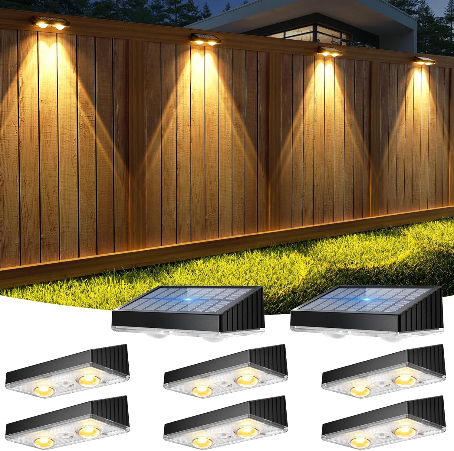 APONUO Solar Fence Lights Outdoor Waterproof for Patios and Yards