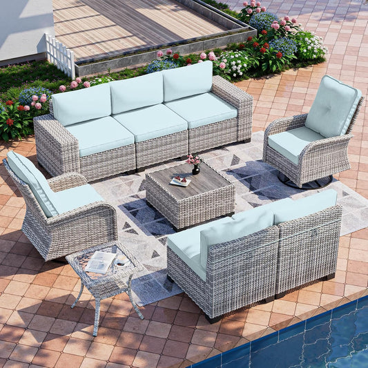 9-Piece Outdoor Patio Furniture Set with Rocking Swivel Chair