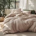 Bedsure Linen Duvet Cover Queen Size - Soft Breathable Khaki