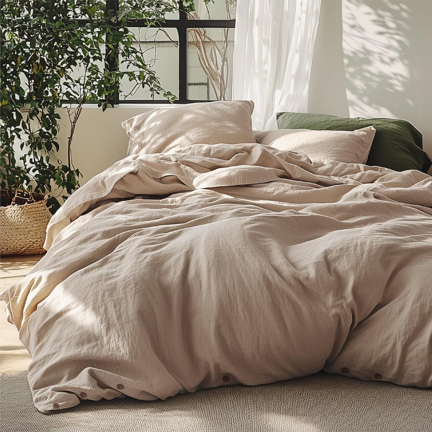 Bedsure Linen Duvet Cover Queen Size - Soft Cozy Bedding Set