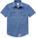 Dubinik Mens Short Sleeve Denim Button Down Shirt - Casual Workwear
