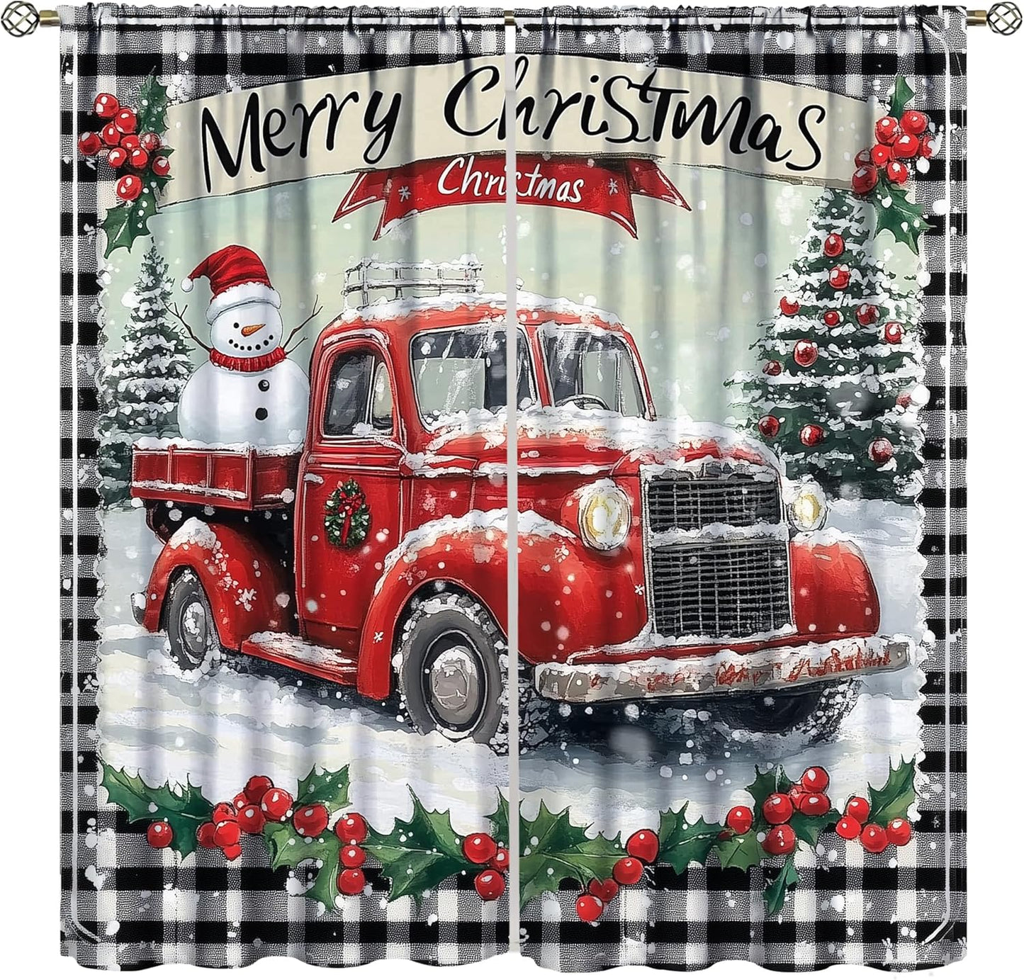 Farmhouse Christmas Curtains for Festive Home Decor - 2 Pack 21x45 YungHo