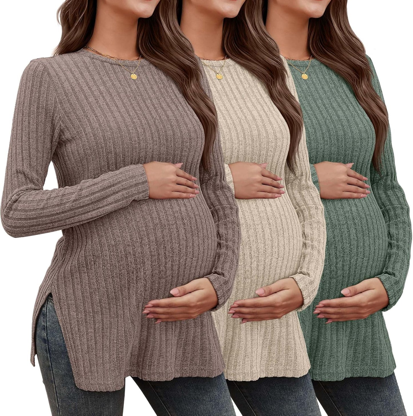 3 Pack Women's Maternity Shirts for Stylish Pregnancy Wear