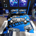 Twin Gamer Comforter Set for Kids Teens - Blue Black Gamepad Design